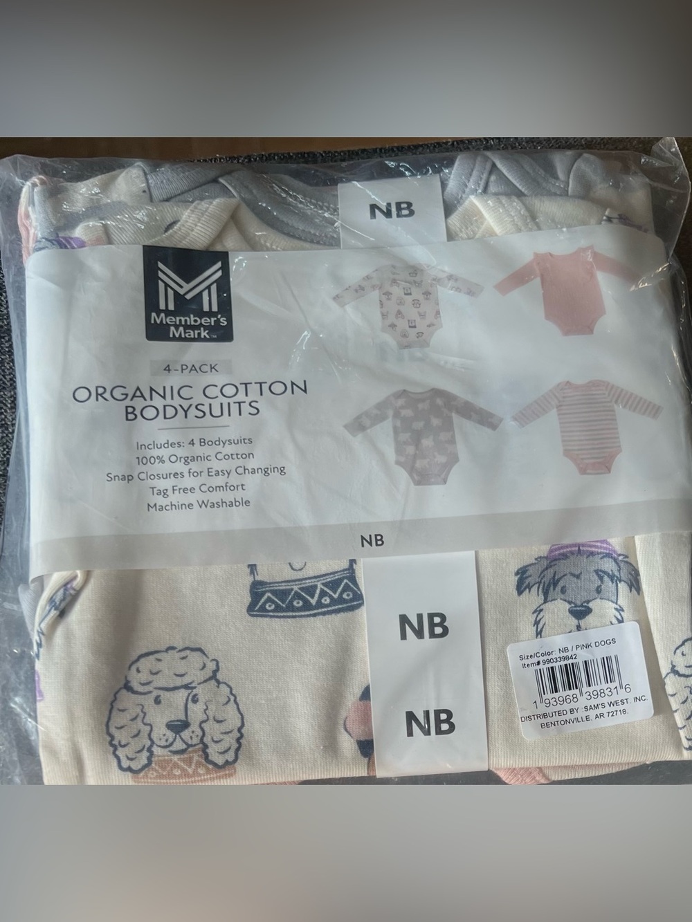 Members Mark Newborn Girls 4 Pack Long Sleeve Onesies Snap Button Bodysuits NWT